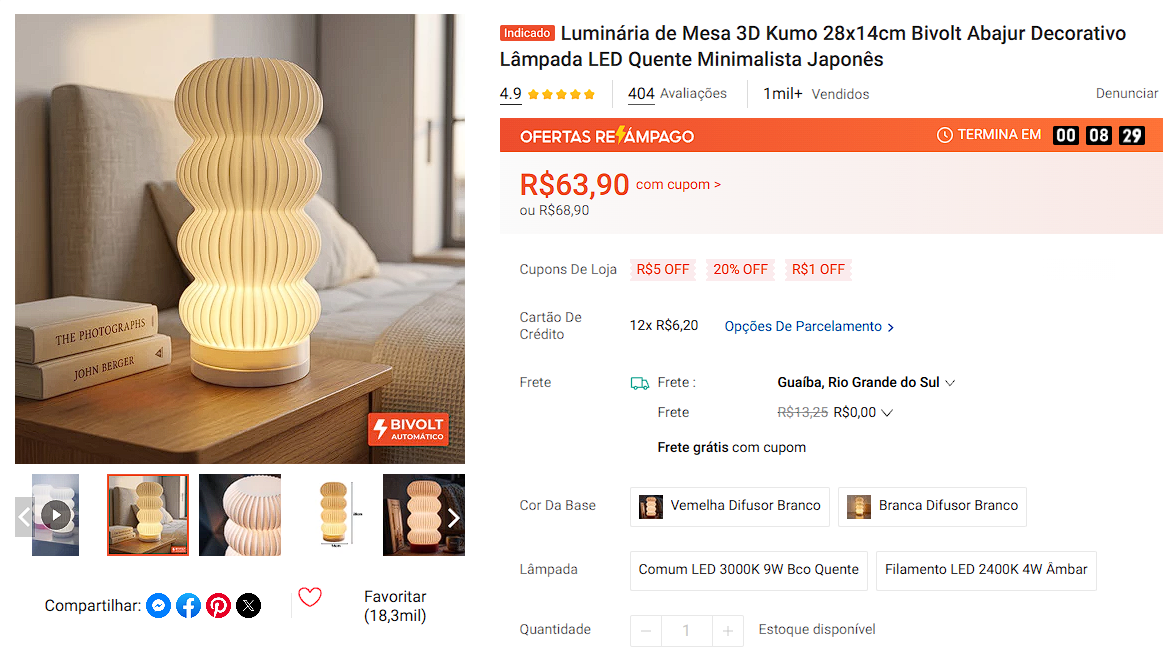 Luminária de Mesa 3D Bivolt Abajur Decorativo LED Quente Minimalista